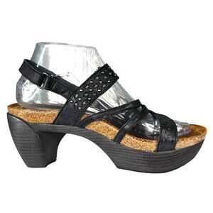 Naot Women’s Relate Black Leather Strappy Platform Sandal Size 39 US 8